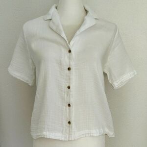 White Gauze Button Down Short Sleeve Shirt